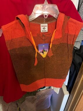 Kathmandu Orange and Brown Striped Hooded Pullover